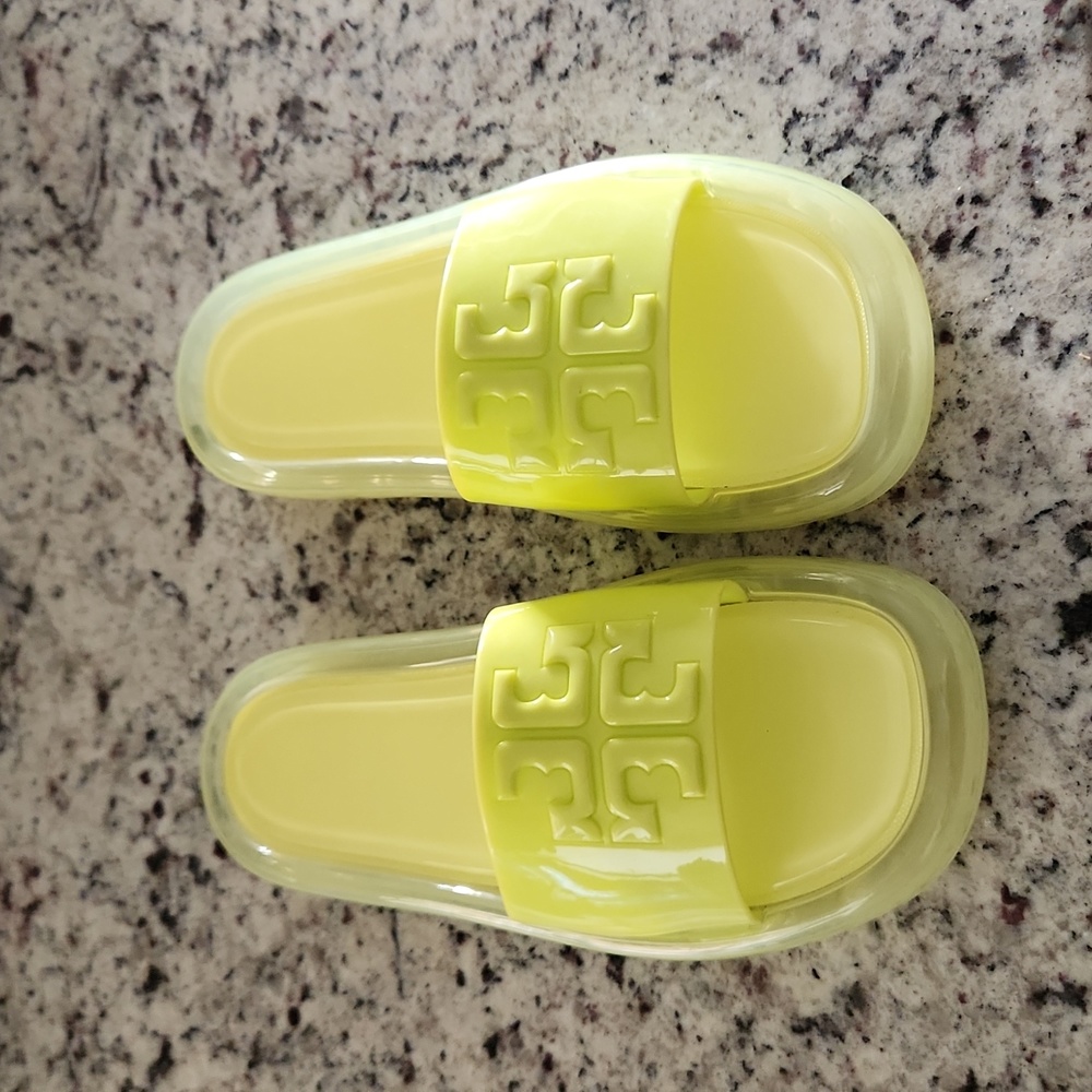 Yellow Tory Burch slides